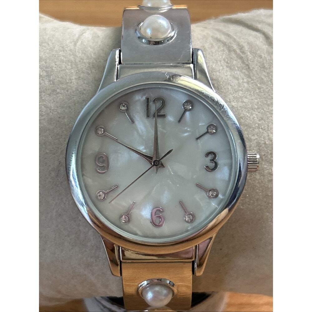 Silver Tone MOP Dial Women’s Cuff Watch